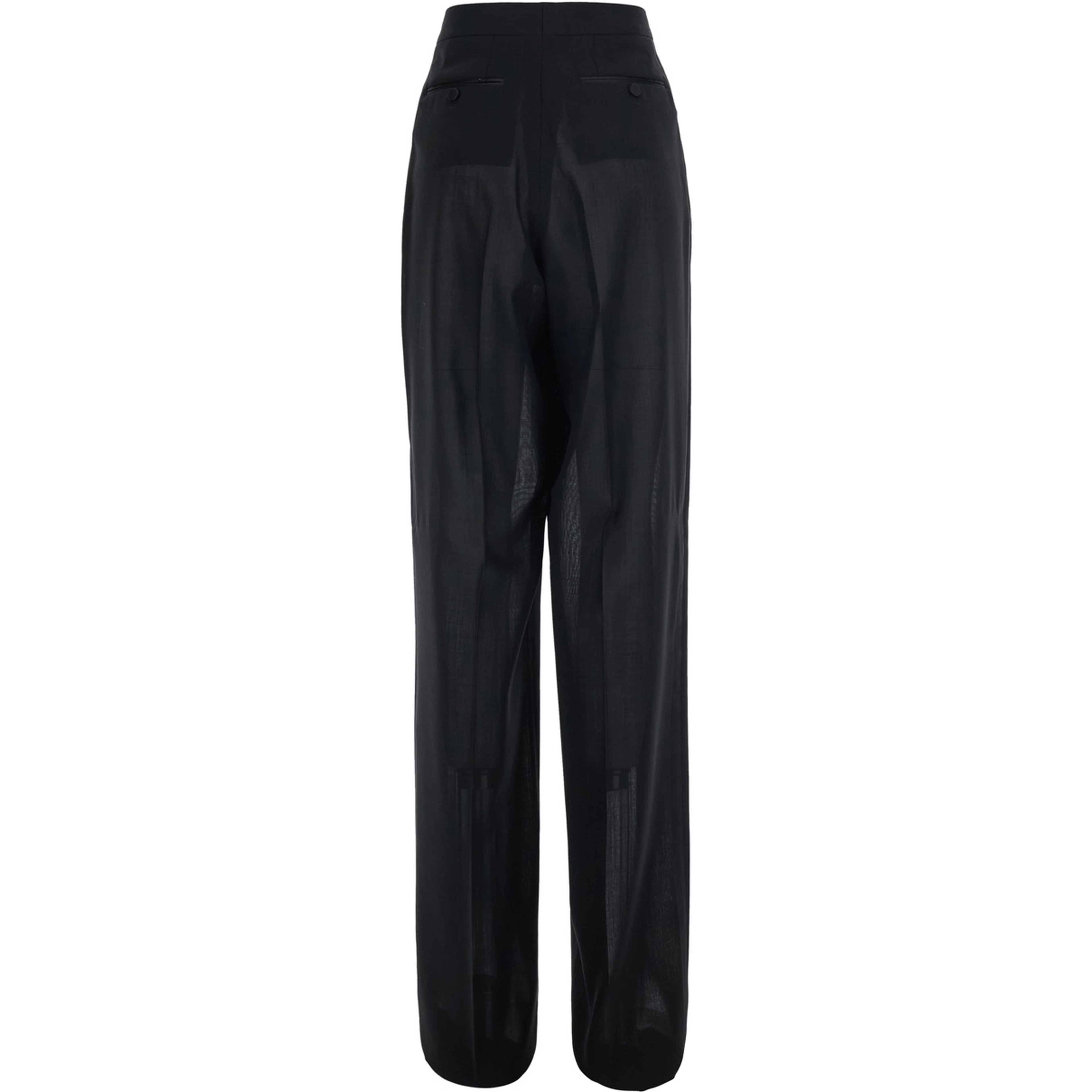 Black High-Waisted Pants with Front Pleats in Wool for Women