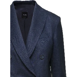 Blue Double-breasted Blazer In Linen Women