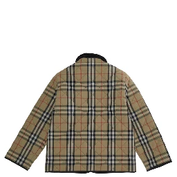 Beige Jacket with all-over Check Motif in Tech Fabric Boy