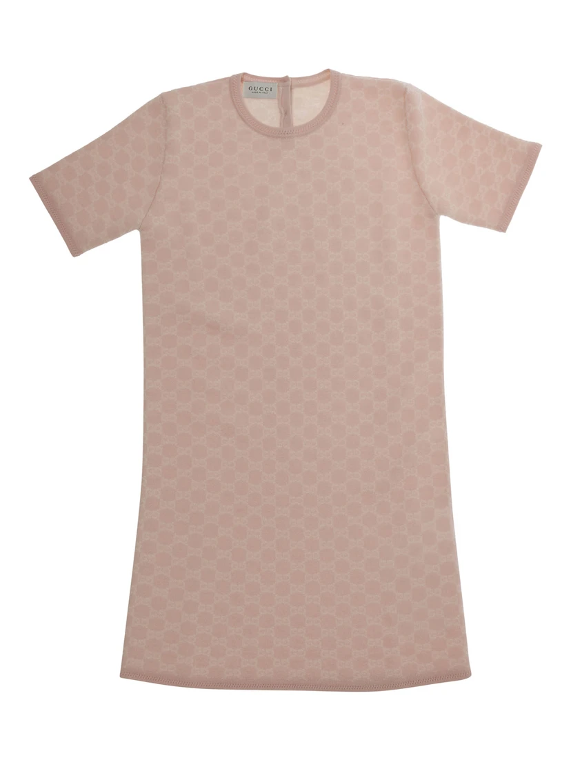 pink Dress with all-over GG motif in wool for Girl