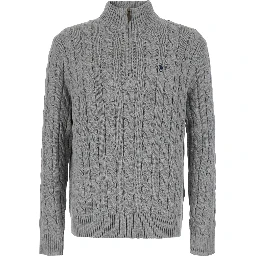 Gray Sweater with half zip on the front and Pony logo on the front in cotton for men