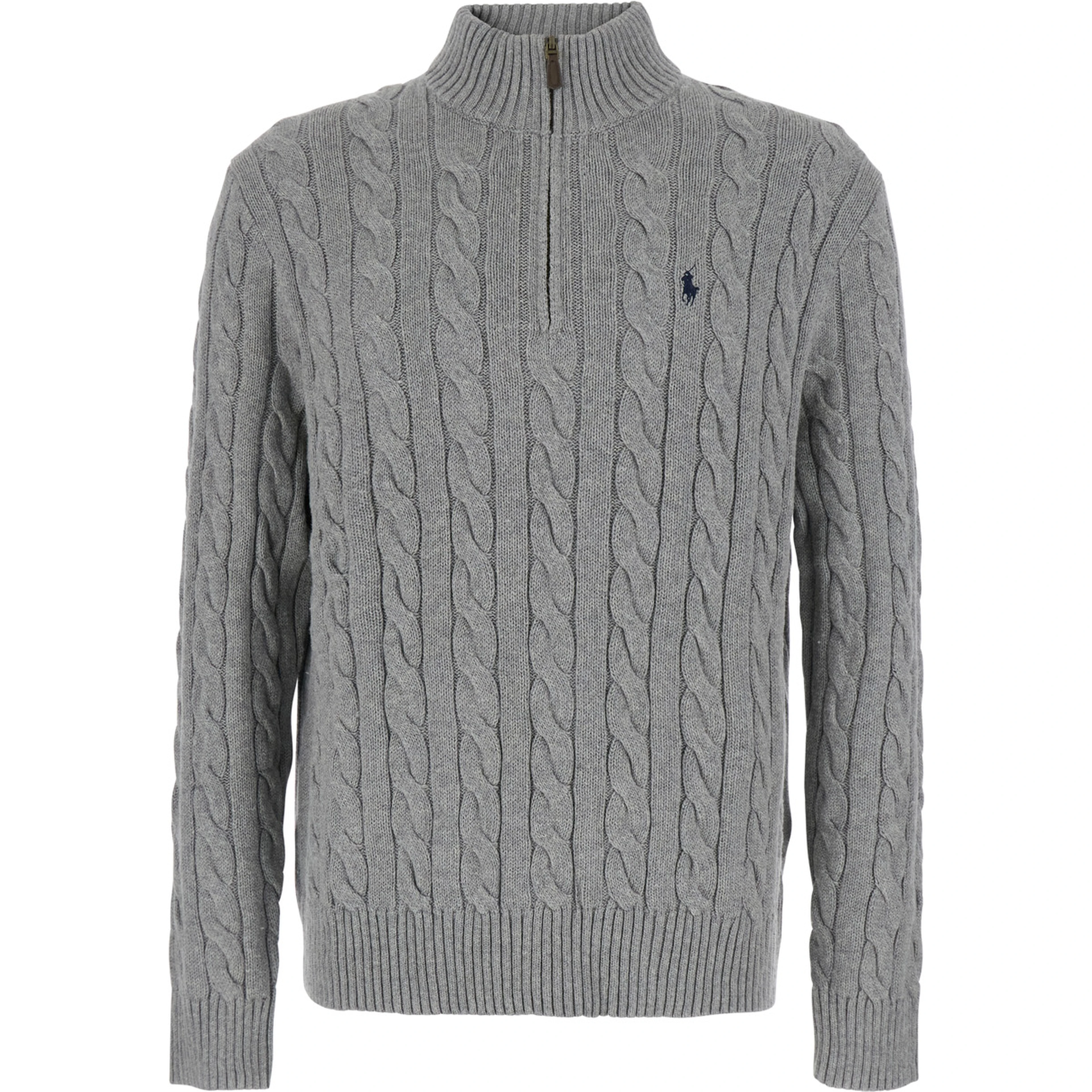 Gray Sweater with half zip on the front and Pony logo on the front in cotton for men