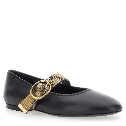Robin Black Ballet Shoes with Strap with Check motif and buckle in leather for women