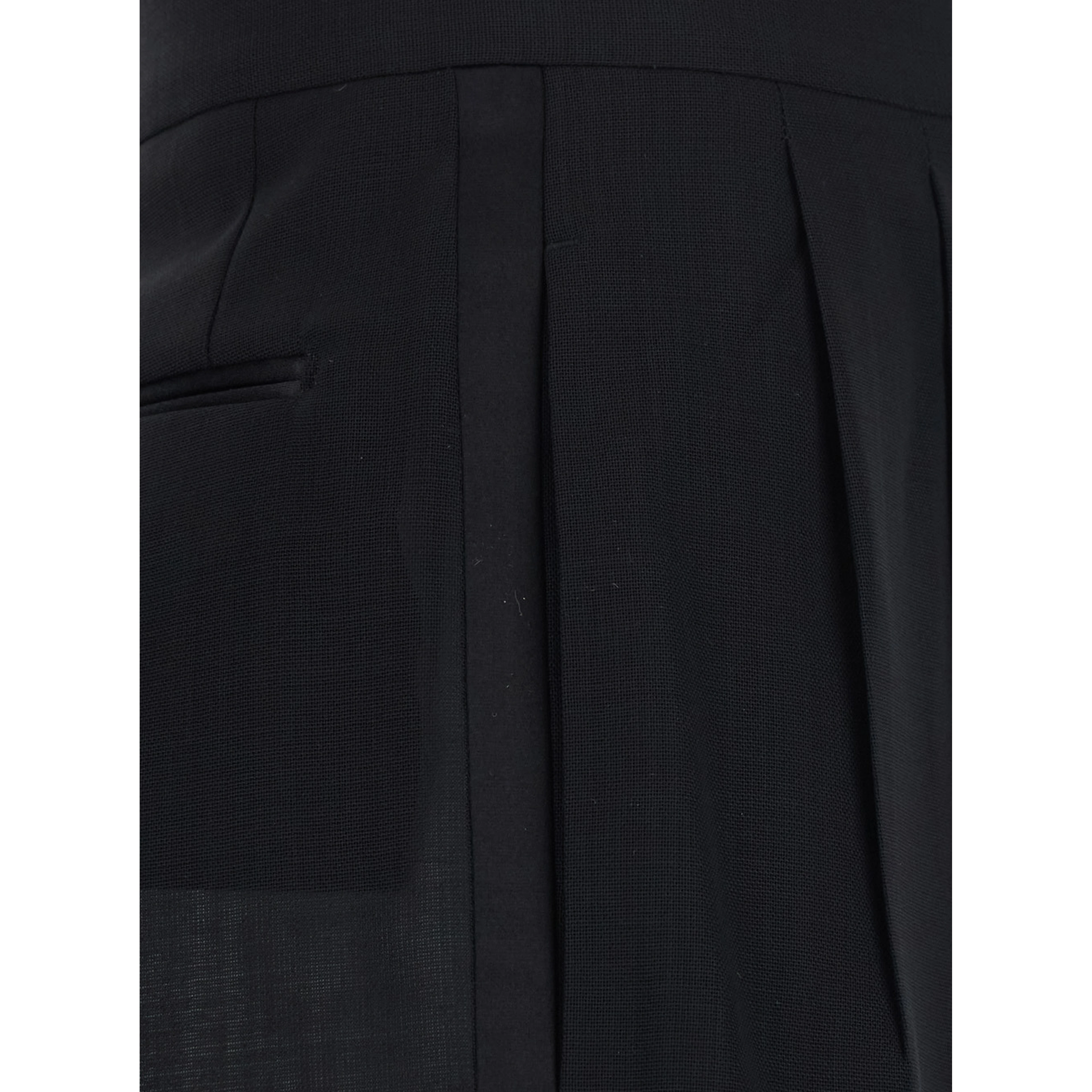 Black High-Waisted Pants with Front Pleats in Wool for Women