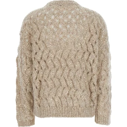 White Crewneck sweater with cable knit design in Blend wool for women