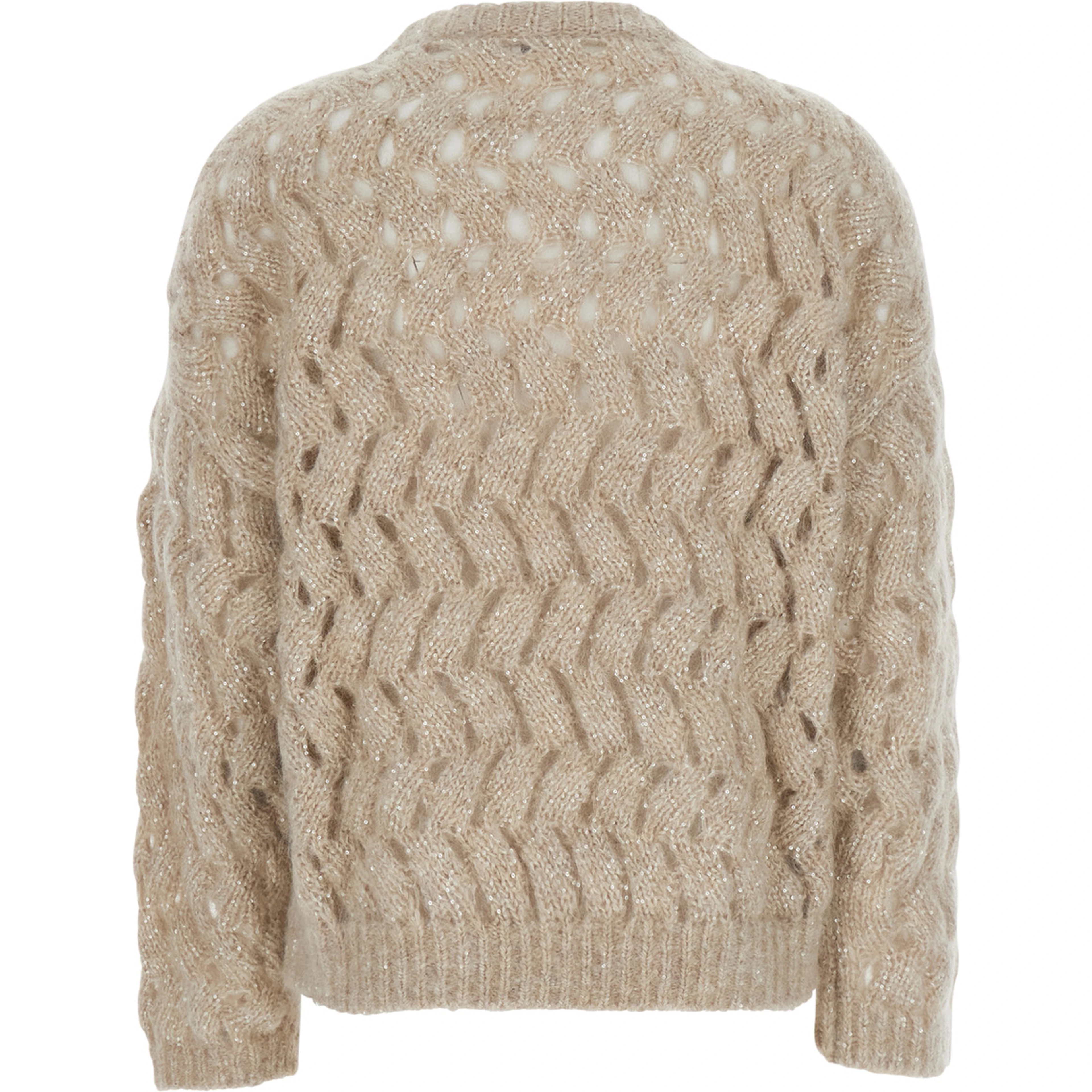 White Crewneck sweater with cable knit design in Blend wool for women