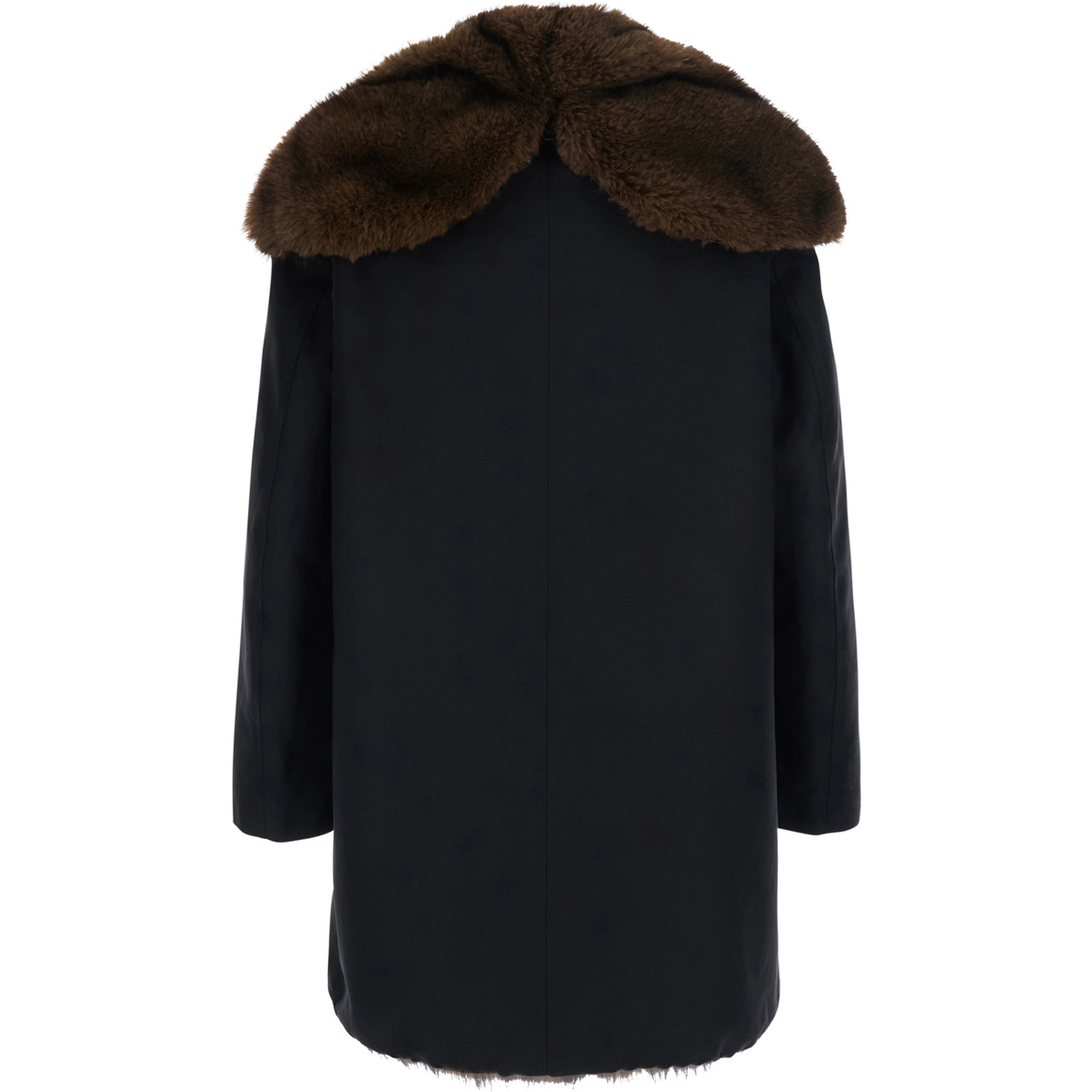 Black Parka with fur hood and button closure on the front in cotton for men