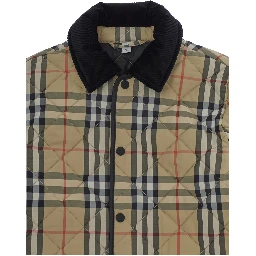 Beige Jacket with all-over Check Motif in Tech Fabric Boy