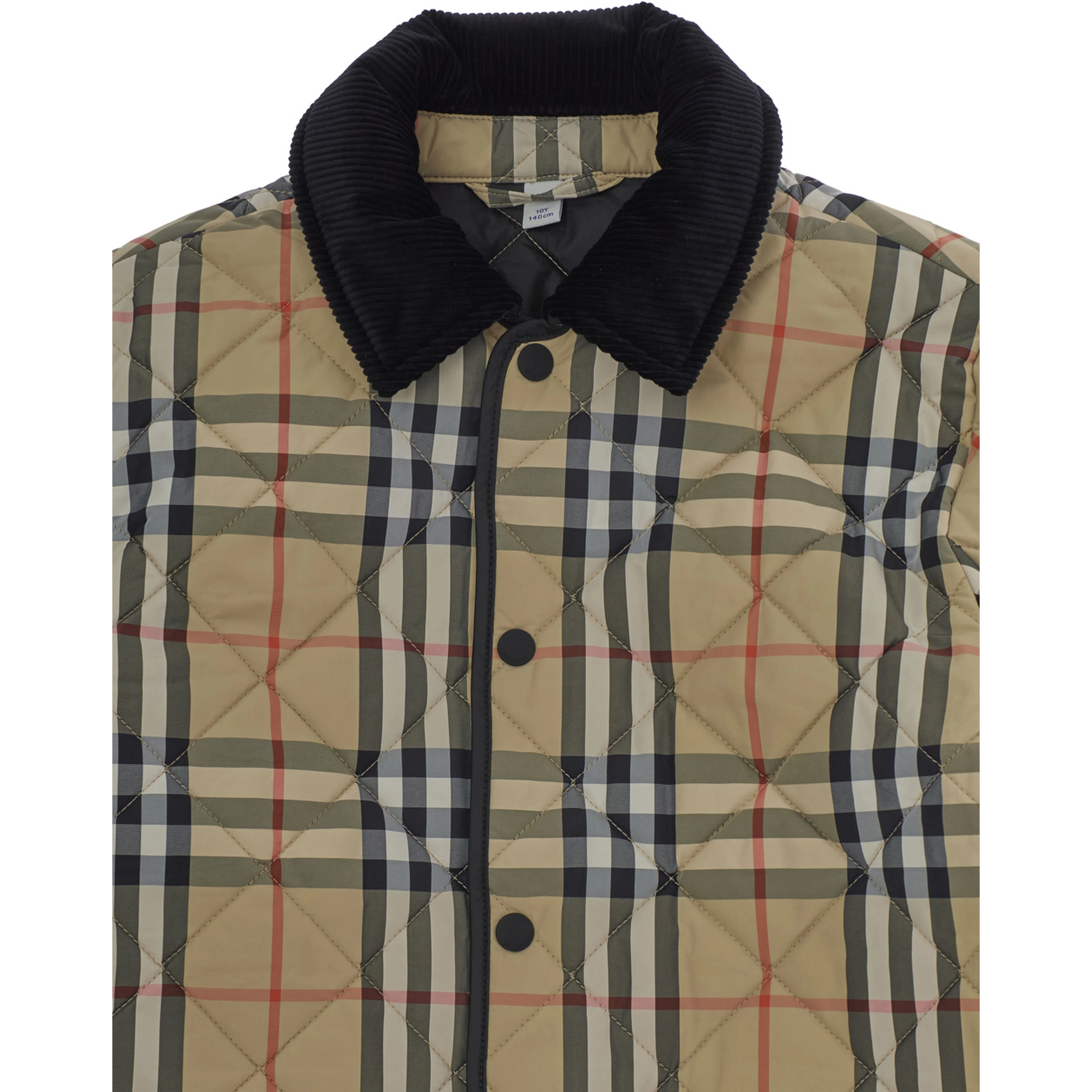 Beige Jacket with all-over Check Motif in Tech Fabric Boy