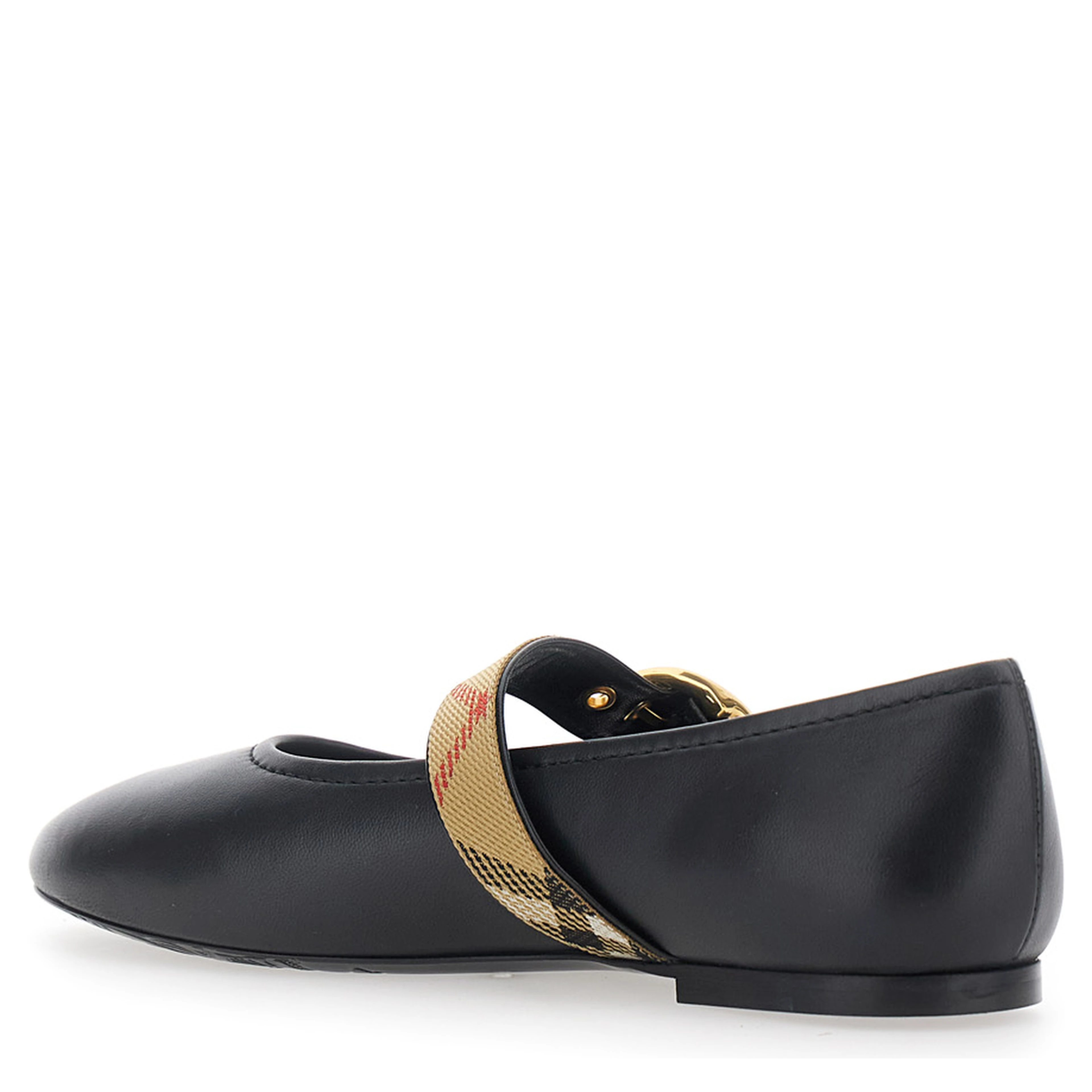 Robin Black Ballet Shoes with Strap with Check motif and buckle in leather for women
