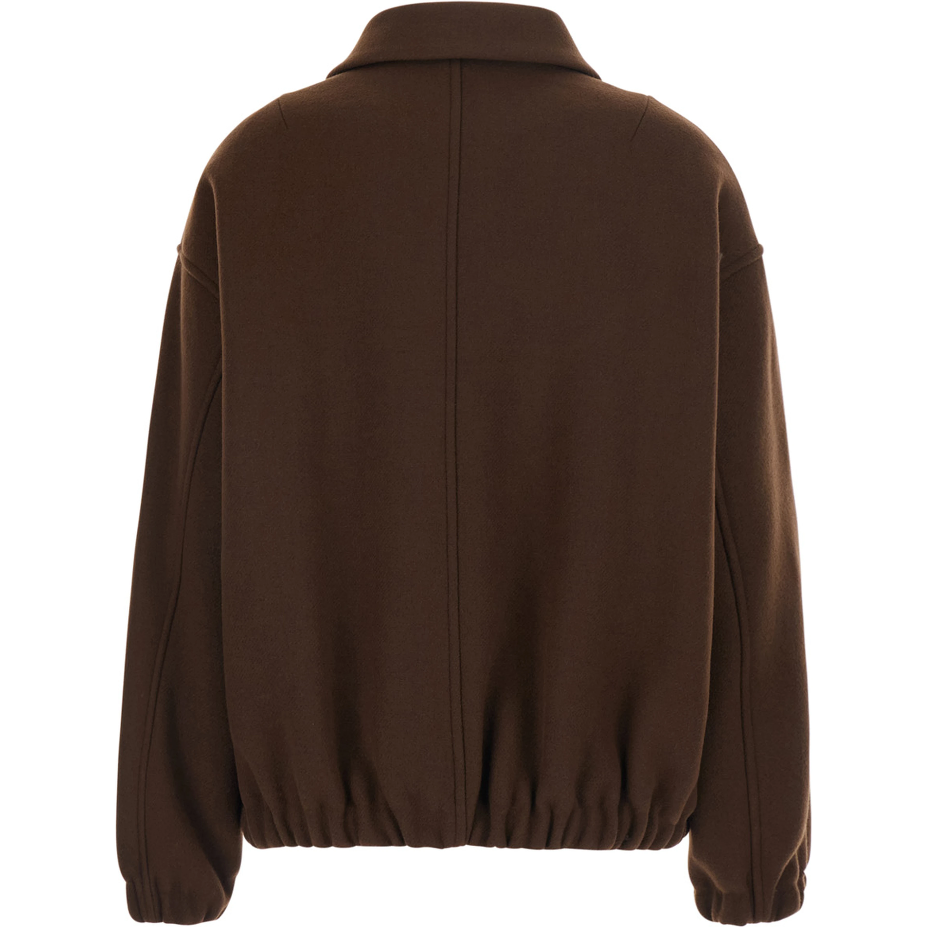 Brown High Collar Bomber with Dropped Shoulders in Wool Blend for Women