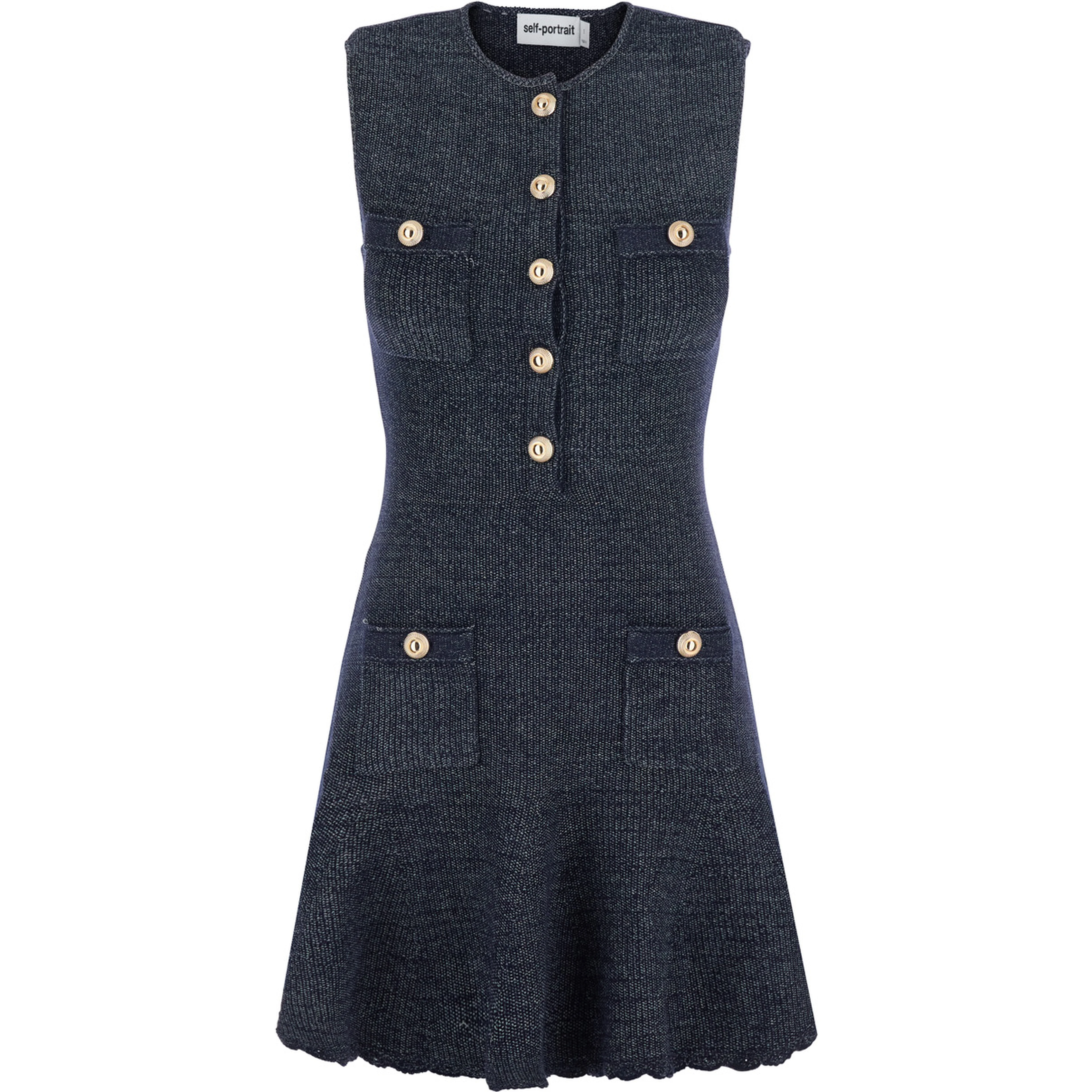 Blue Sleeveless Mini Dress with Round Neck and Patch Pockets in Cotton Blend for Women