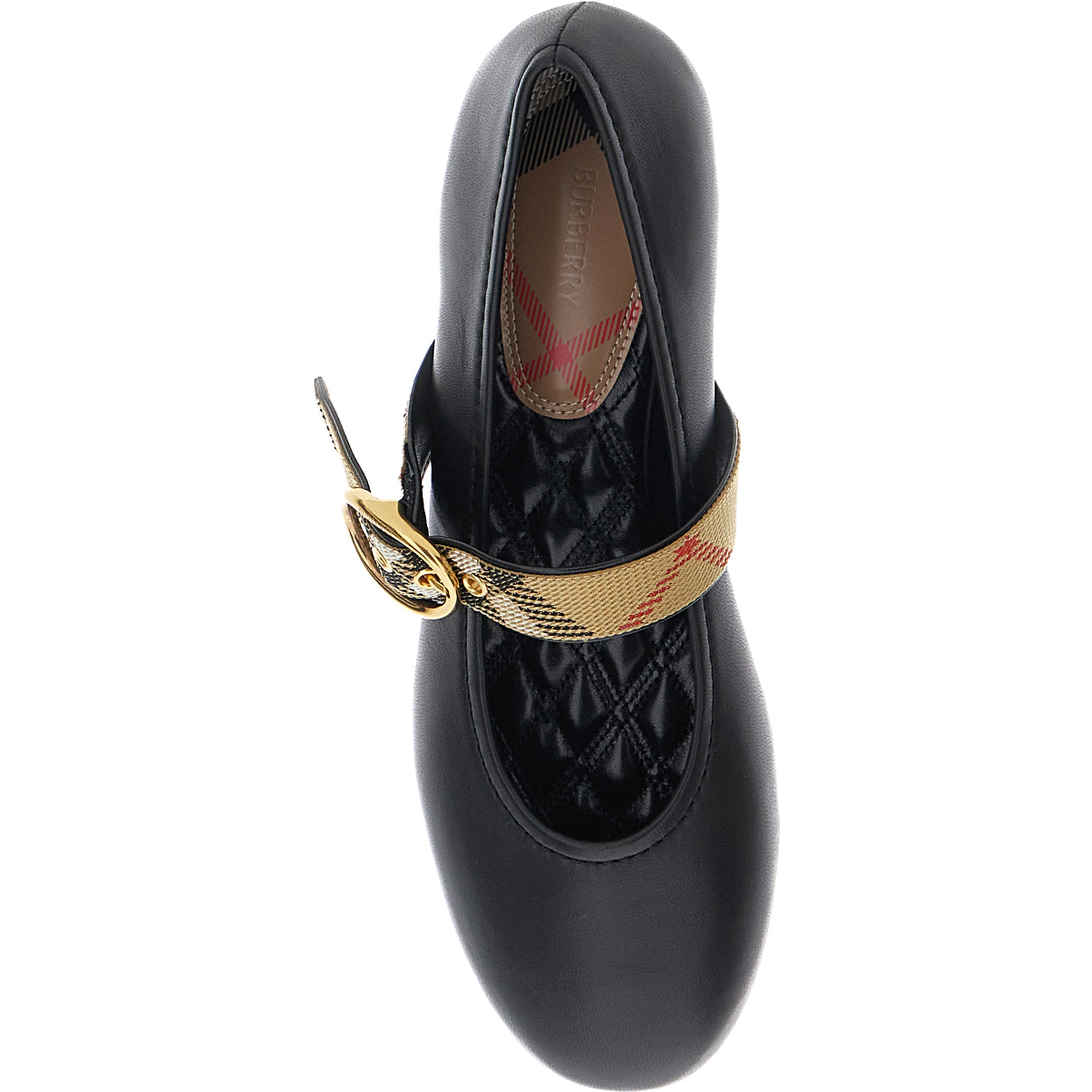 Robin Black Ballet Shoes with Strap with Check motif and buckle in leather for women