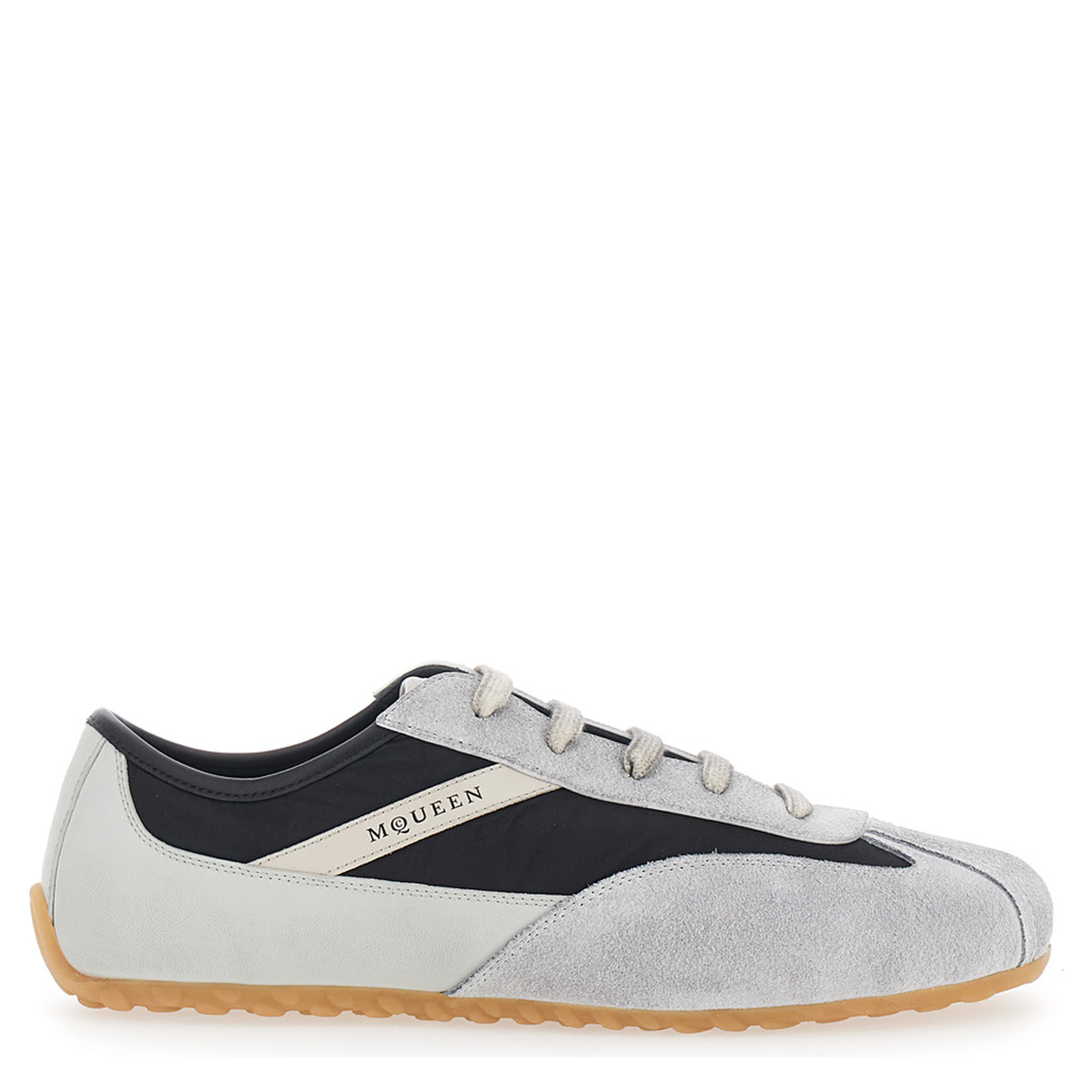 Boxe Gray low top sneakers with Bicolor Details and Logo Lettering on the Side in Suede for Men