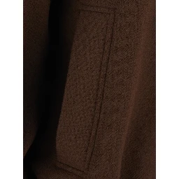 Brown High Collar Bomber with Dropped Shoulders in Wool Blend for Women