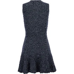 Blue Sleeveless Mini Dress with Round Neck and Patch Pockets in Cotton Blend for Women