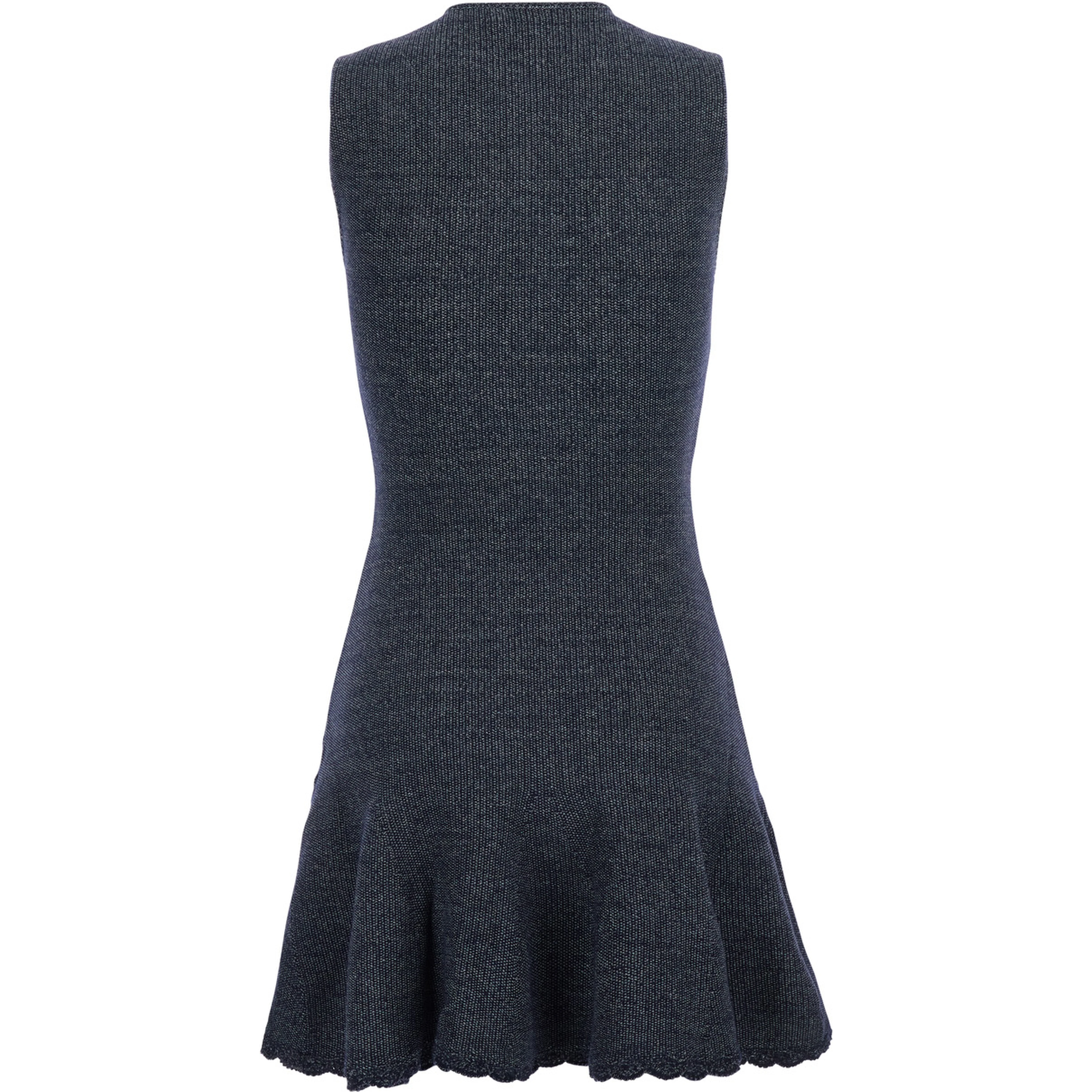 Blue Sleeveless Mini Dress with Round Neck and Patch Pockets in Cotton Blend for Women