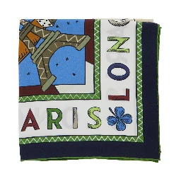 Blue Square silk scarf with multicolor print for women