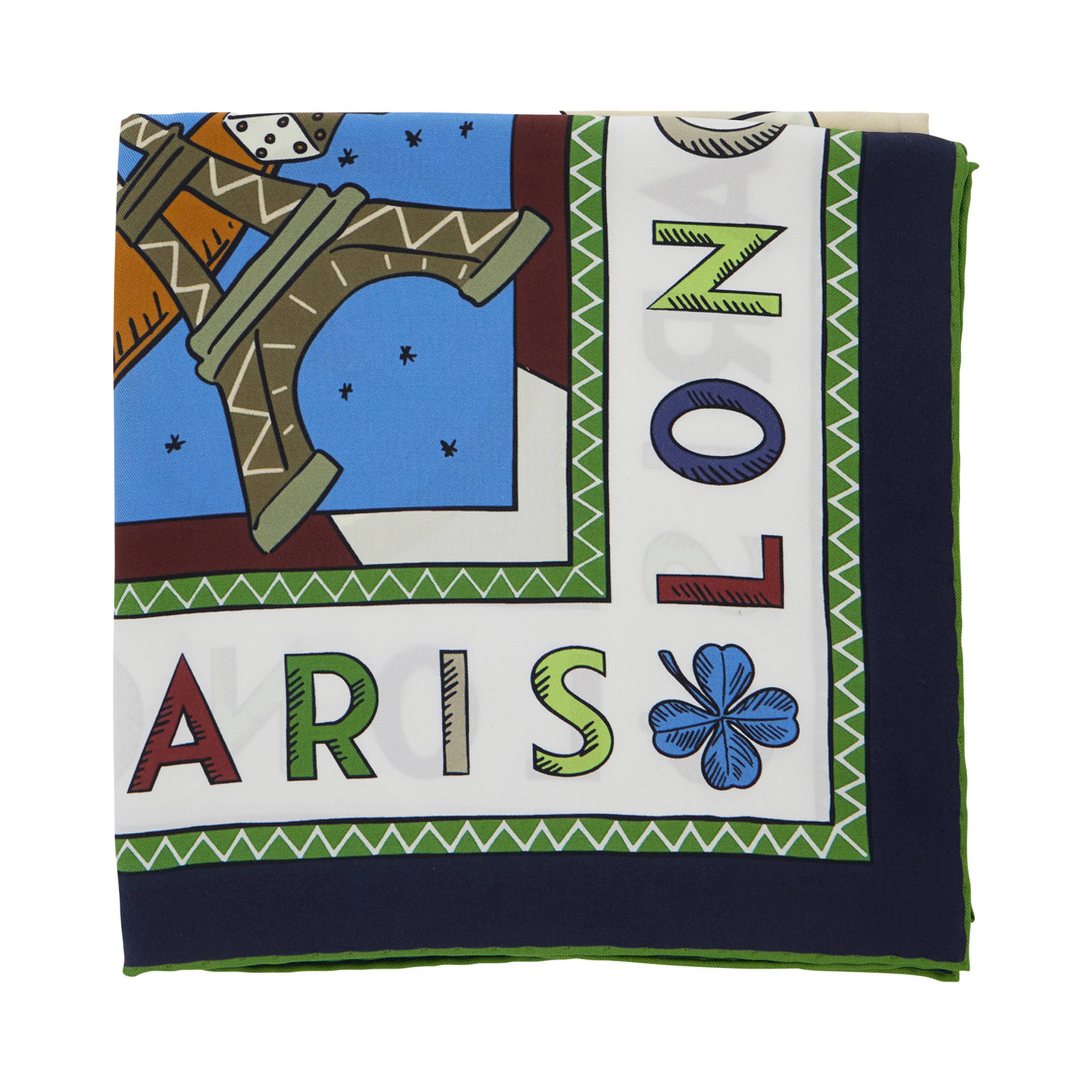 Blue Square silk scarf with multicolor print for women