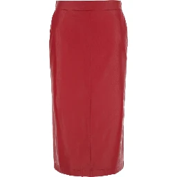 Red Skirt with single slit at the back and hidden zip closure on the side in ecoleather for women