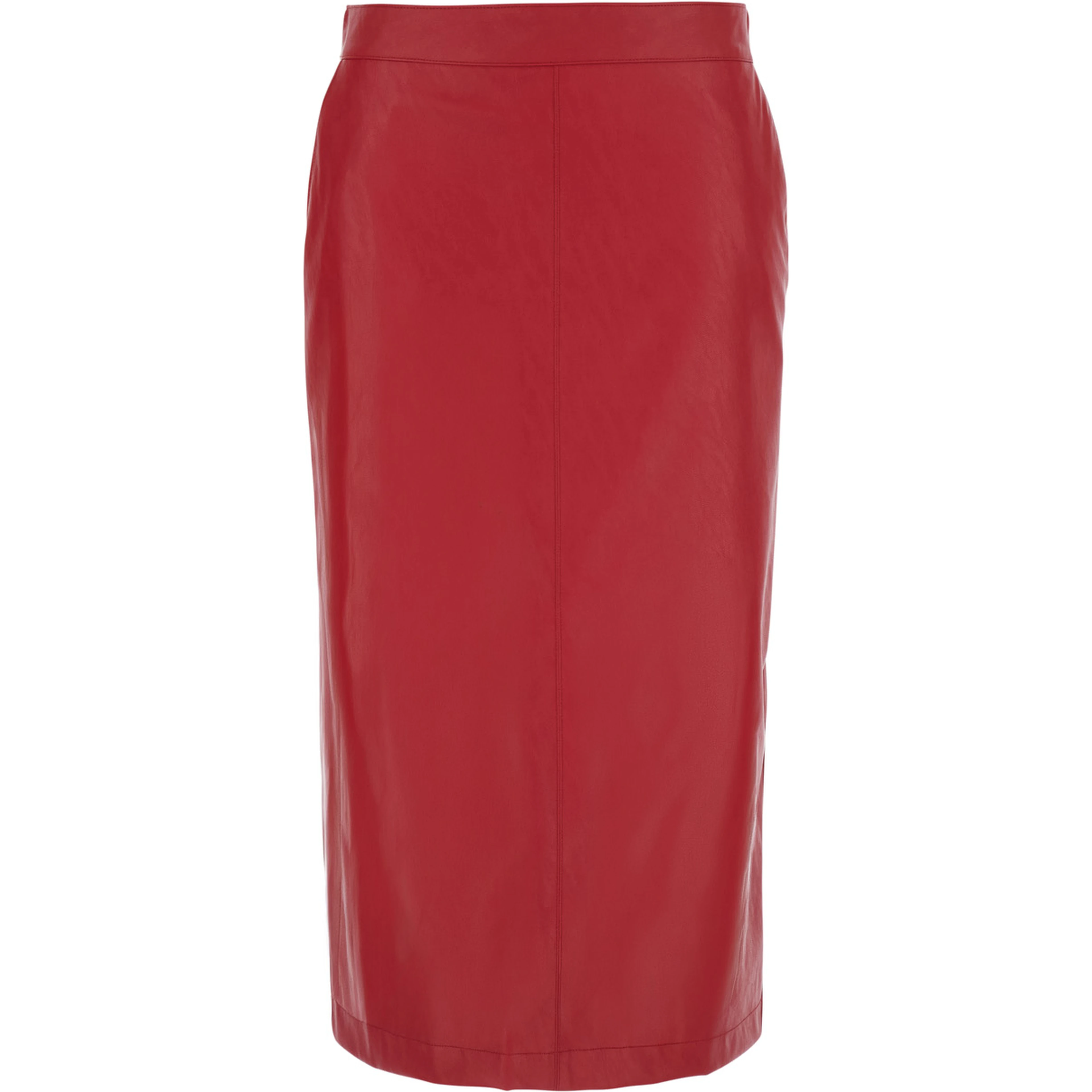 Red Skirt with single slit at the back and hidden zip closure on the side in ecoleather for women