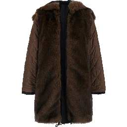 Black Parka with fur hood and button closure on the front in cotton for men