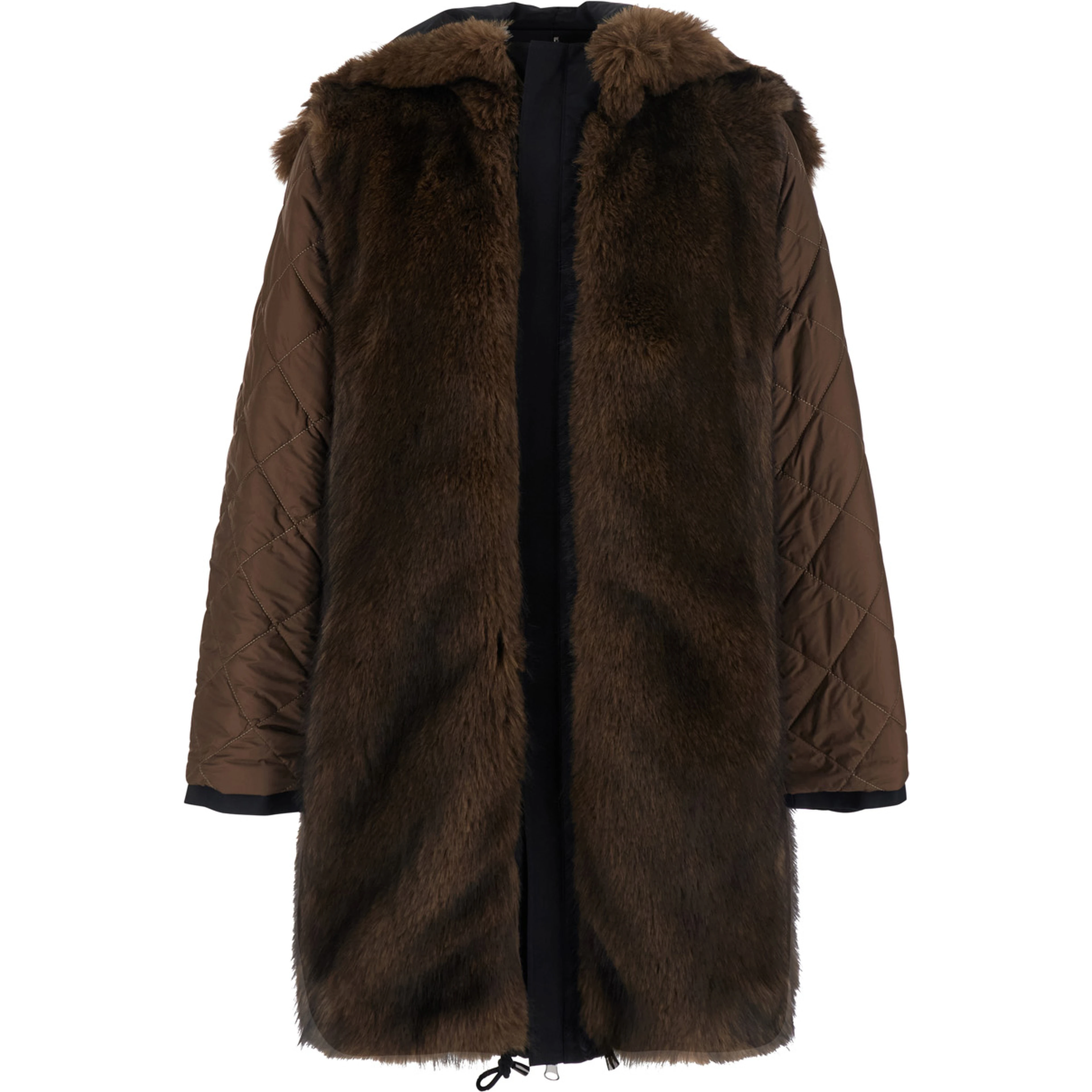 Black Parka with fur hood and button closure on the front in cotton for men