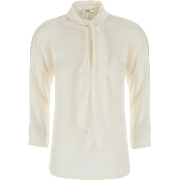 White Top with Bow Detail on the Neck in Silk for Women