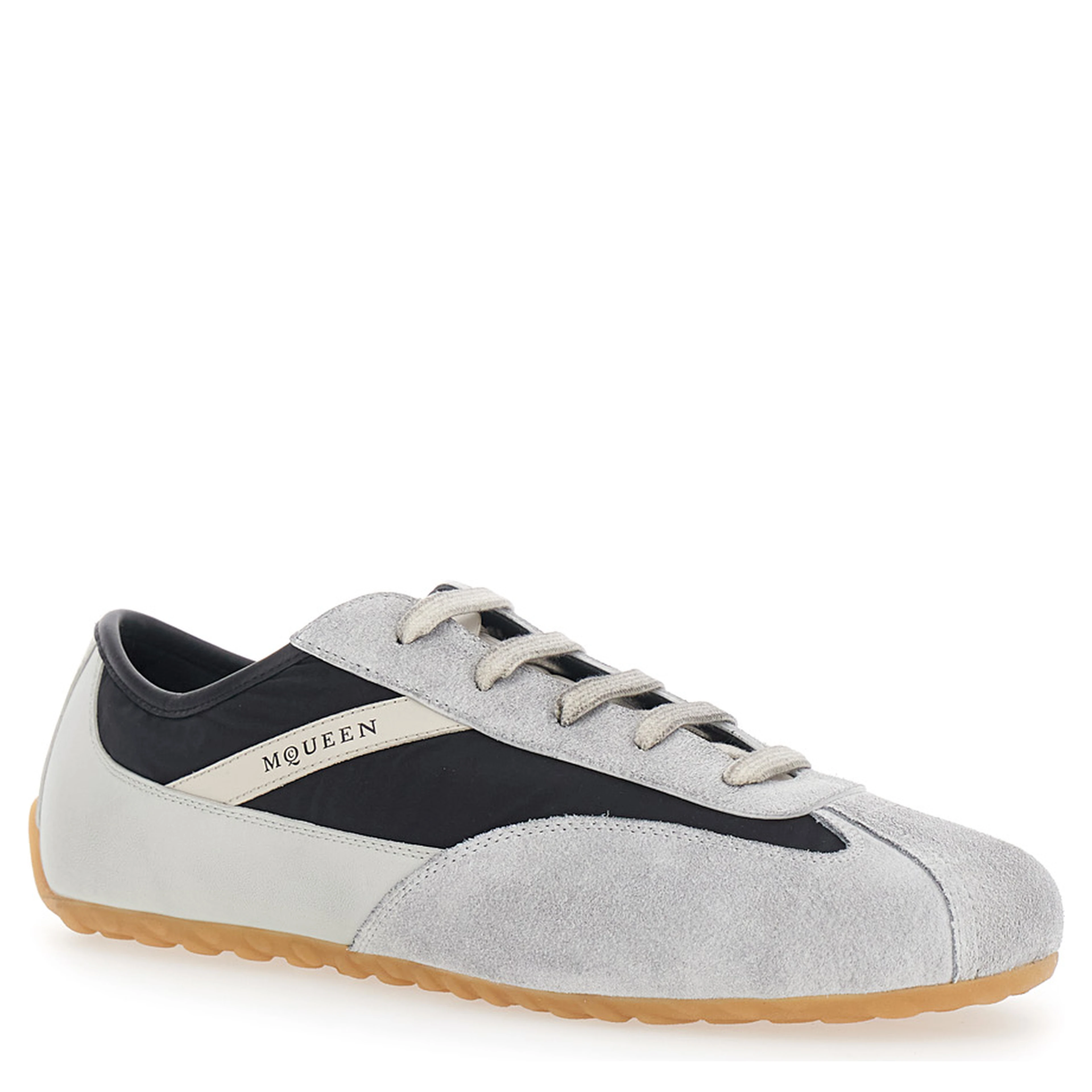 Boxe Gray low top sneakers with Bicolor Details and Logo Lettering on the Side in Suede for Men