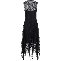 Black Sleeveless Dress with Lace Embroidery in Silk for Women