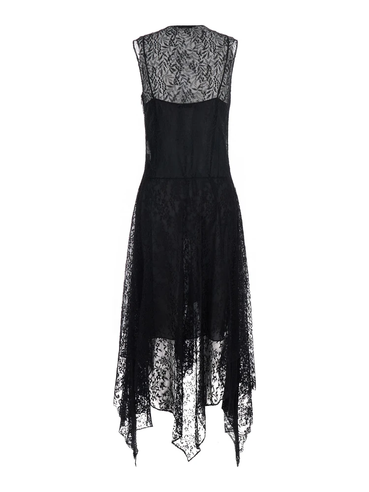 Black Sleeveless Dress with Lace Embroidery in Silk for Women alternative