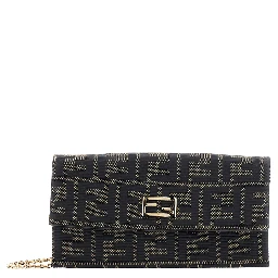 Brown Crossbody bag with chain strap and FF plate on the front in FF canvas for women