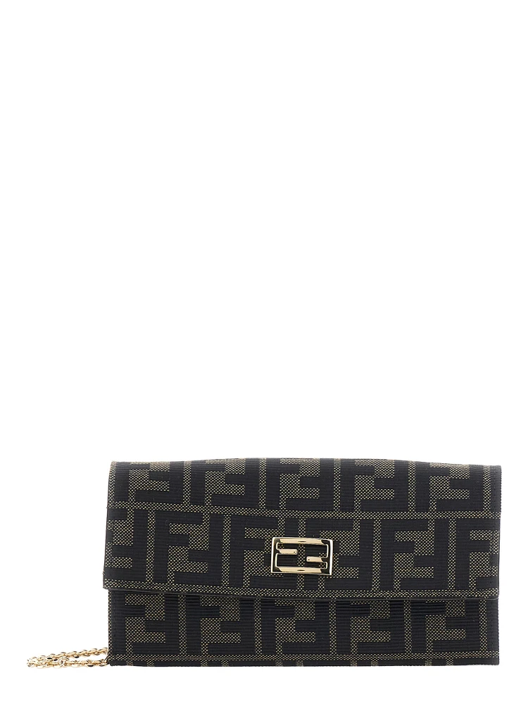 Brown Crossbody bag with chain strap and FF plate on the front in FF canvas for women