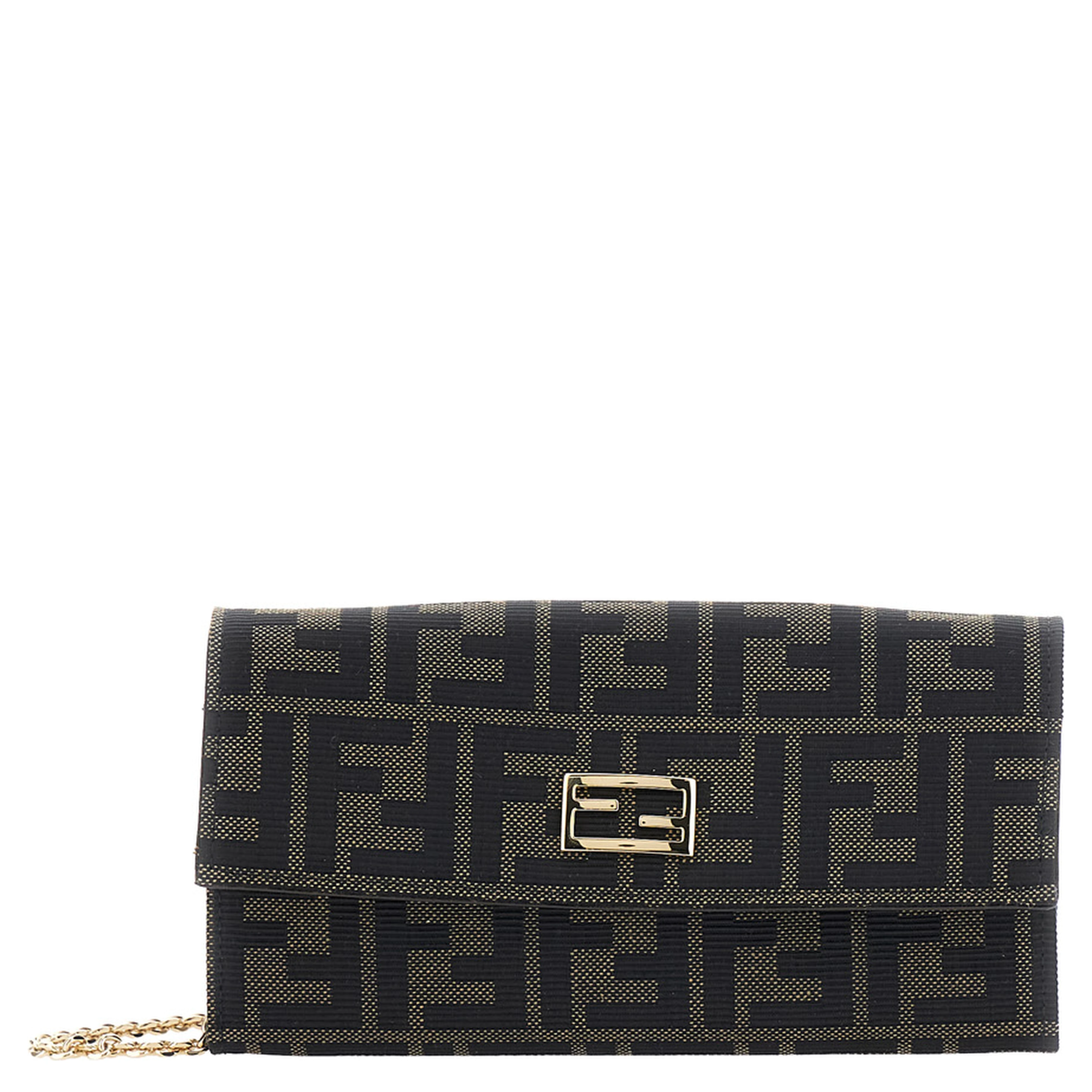 Brown Crossbody bag with chain strap and FF plate on the front in FF canvas for women