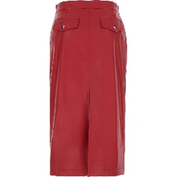 Red Skirt with single slit at the back and hidden zip closure on the side in ecoleather for women