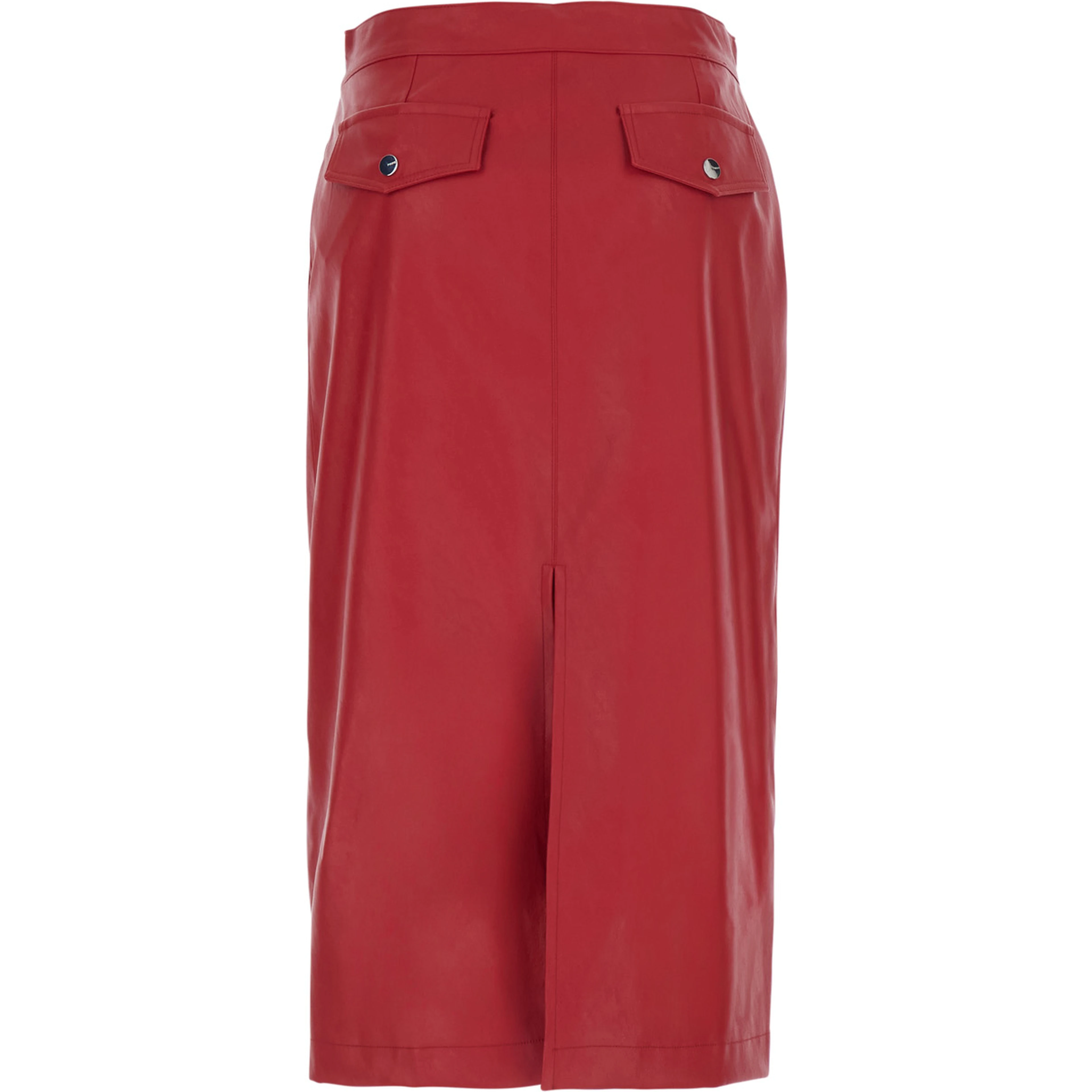 Red Skirt with single slit at the back and hidden zip closure on the side in ecoleather for women