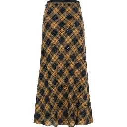 Gusana Yellow Skirt with logo lettering at the waist and Check motif all-over in viscose for women