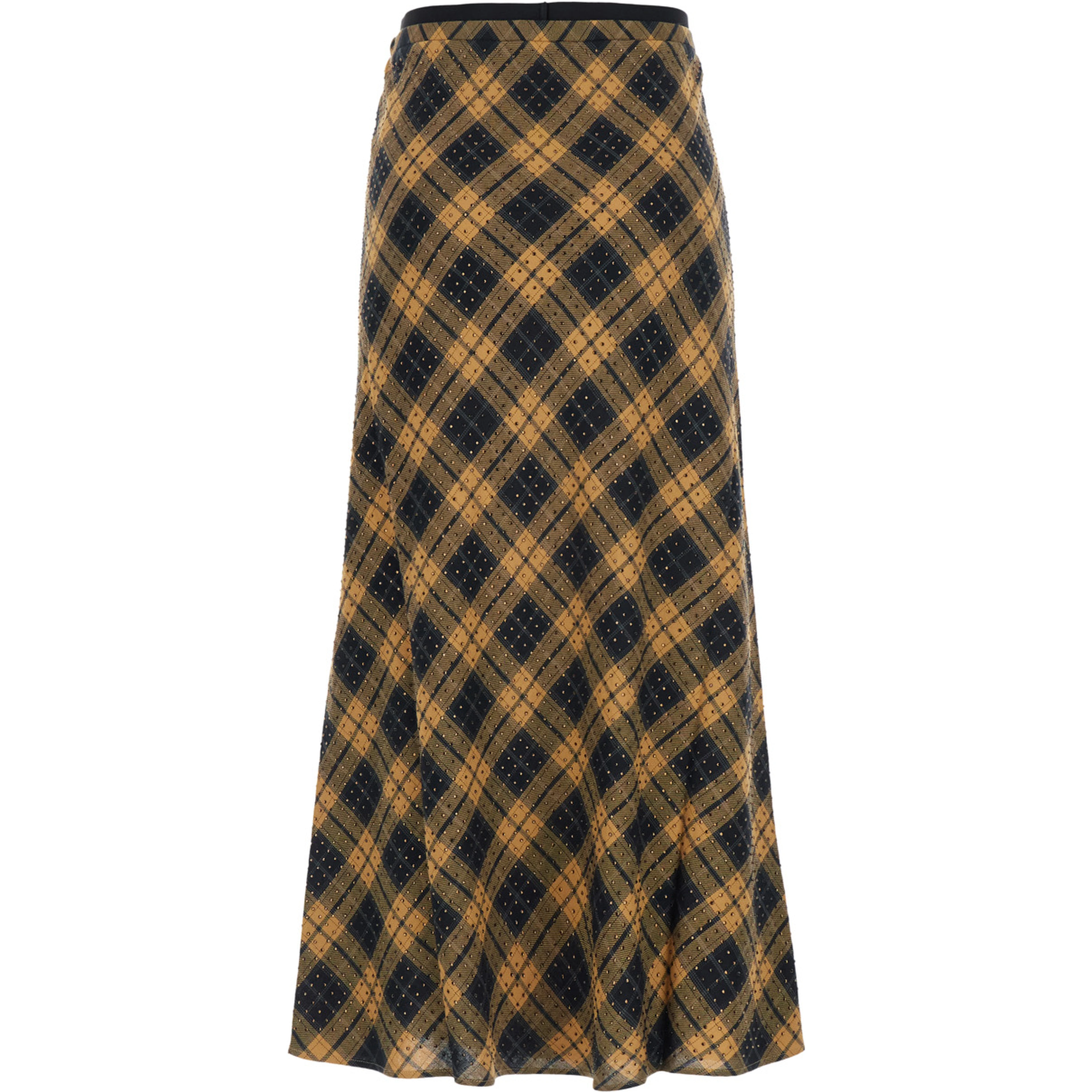 Gusana Yellow Skirt with logo lettering at the waist and Check motif all-over in viscose for women