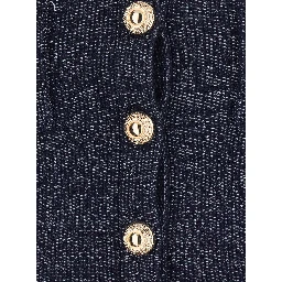 Blue Sleeveless Mini Dress with Round Neck and Patch Pockets in Cotton Blend for Women