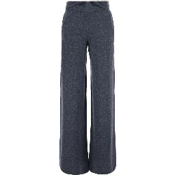 Gray pants with elasticated waist and logo patch on the back in wool and cashmere for women