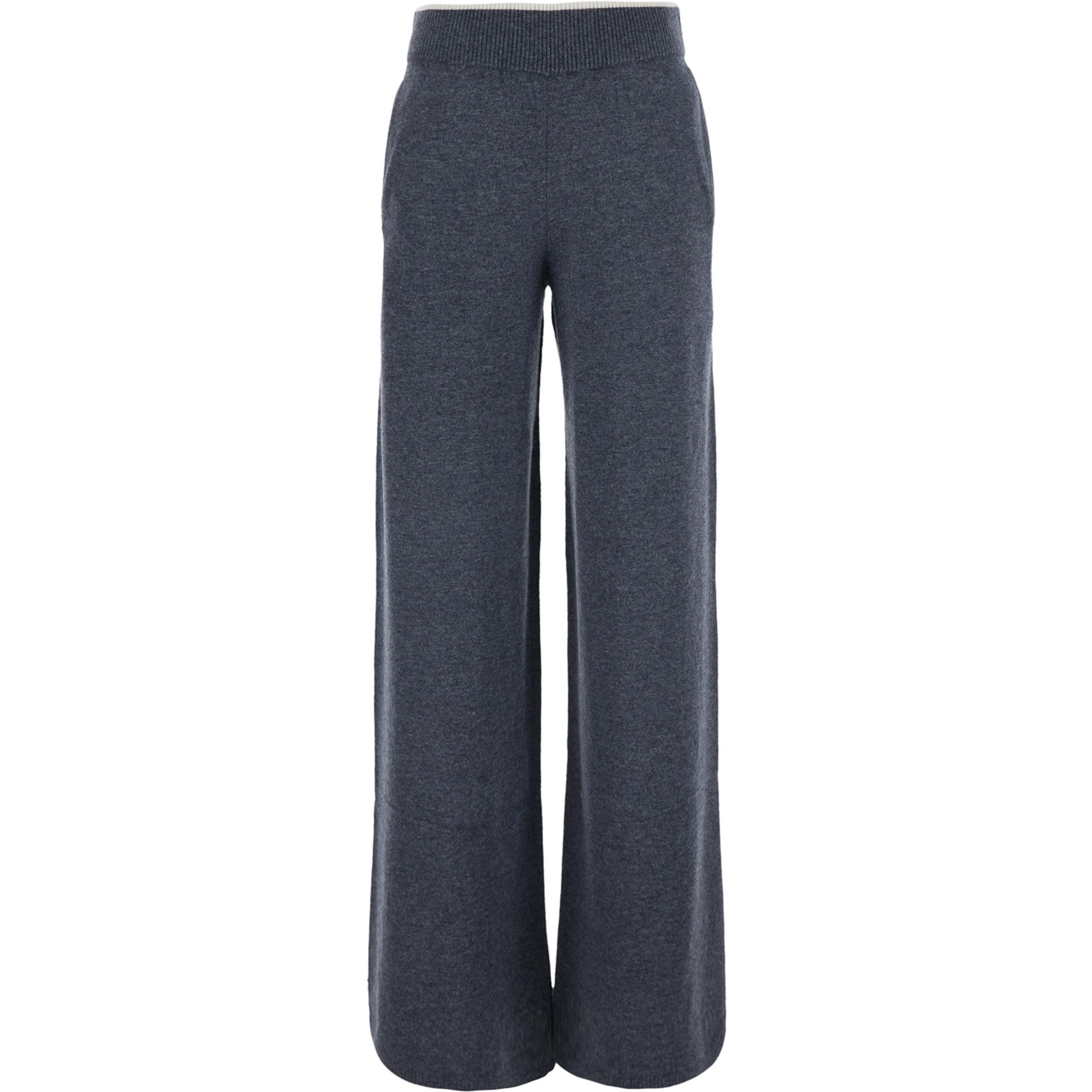 Gray pants with elasticated waist and logo patch on the back in wool and cashmere for women