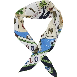Blue Square silk scarf with multicolor print for women