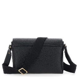 Note Black Crossbody bag with Adjustable Strap with Logo lettering and Check Detail on Front in Leather Women