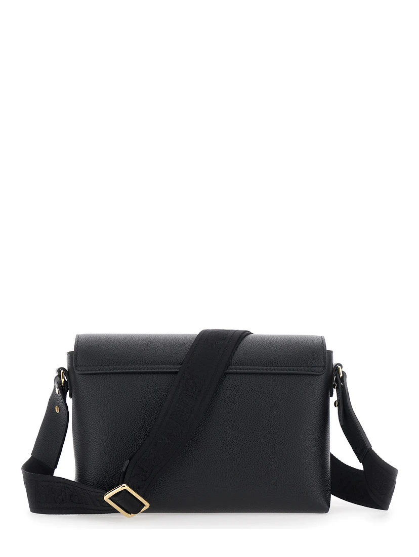 Note Black Crossbody bag with Adjustable Strap with Logo lettering and Check Detail on Front in Leather Women