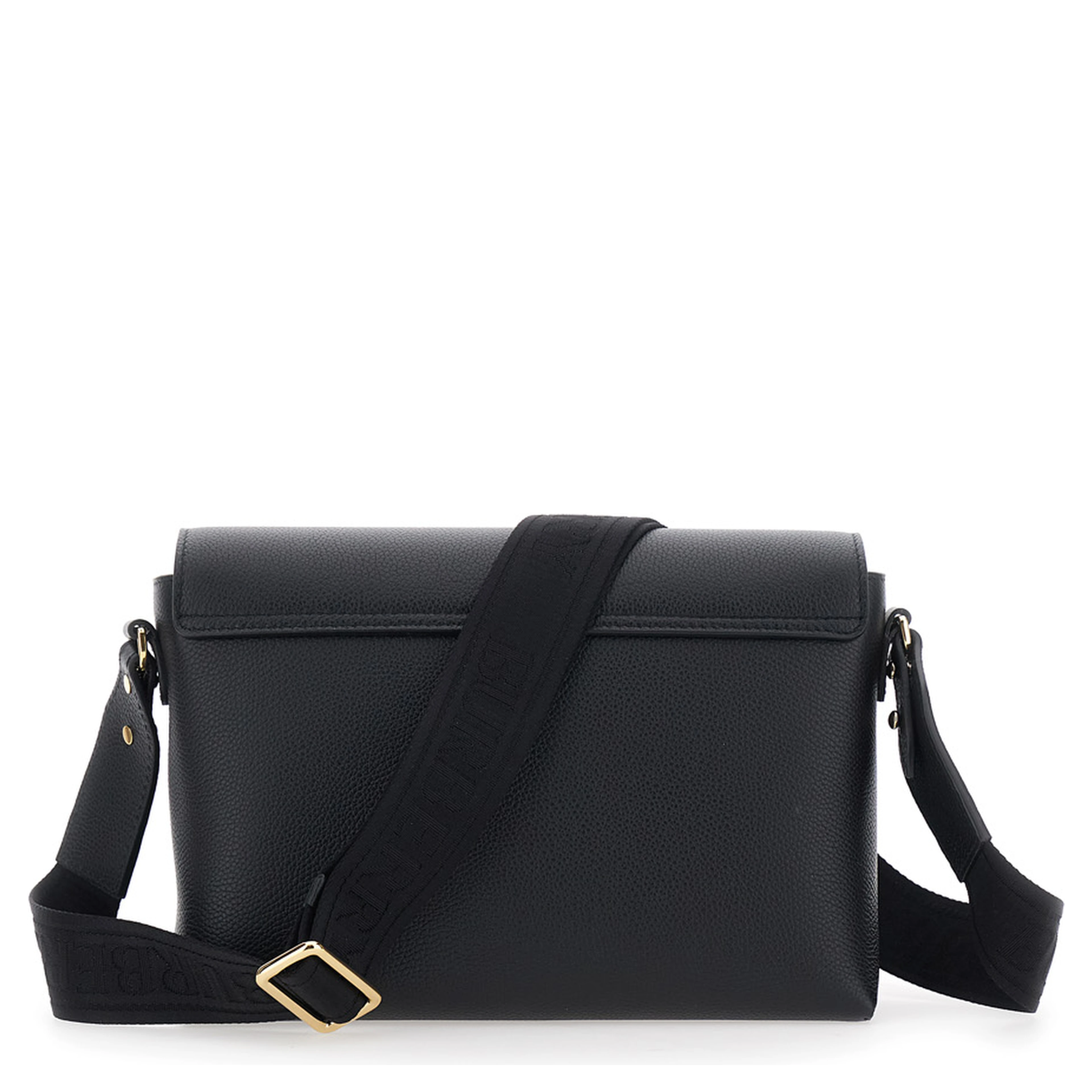 Note Black Crossbody bag with Adjustable Strap with Logo lettering and Check Detail on Front in Leather Women
