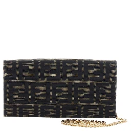 Brown Crossbody bag with chain strap and FF plate on the front in FF canvas for women