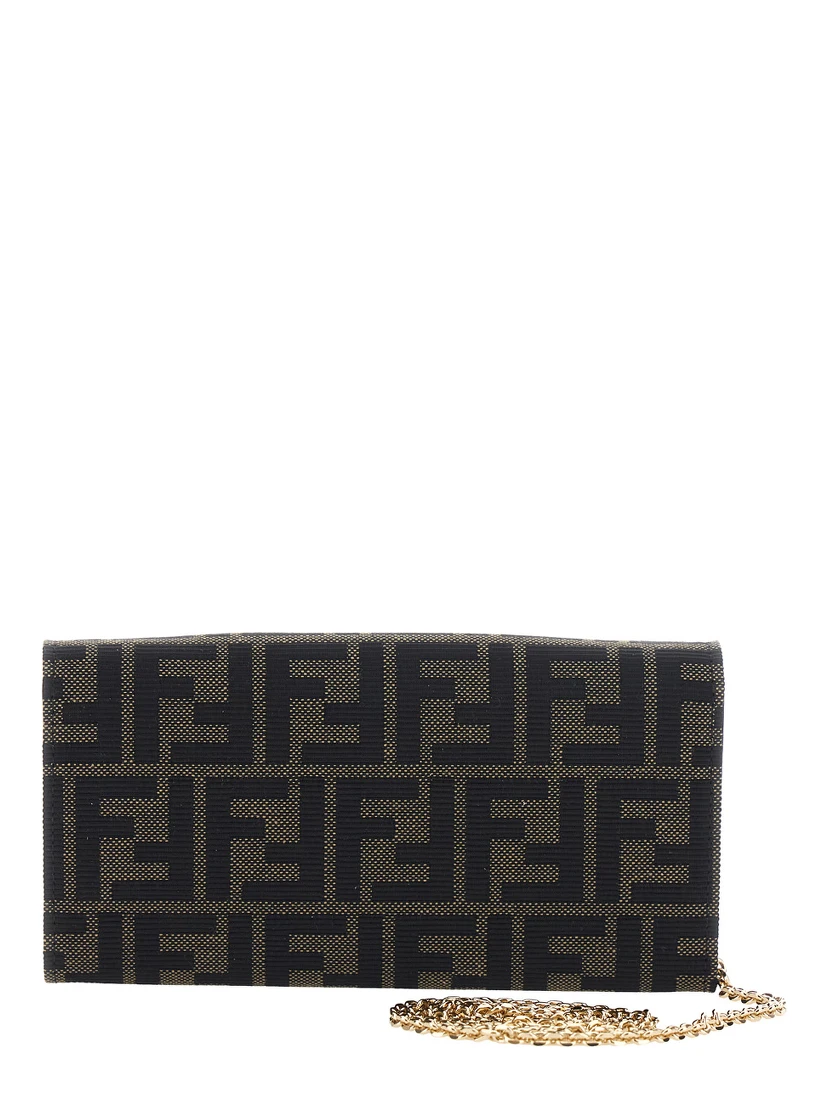 Brown Crossbody bag with chain strap and FF plate on the front in FF canvas for women