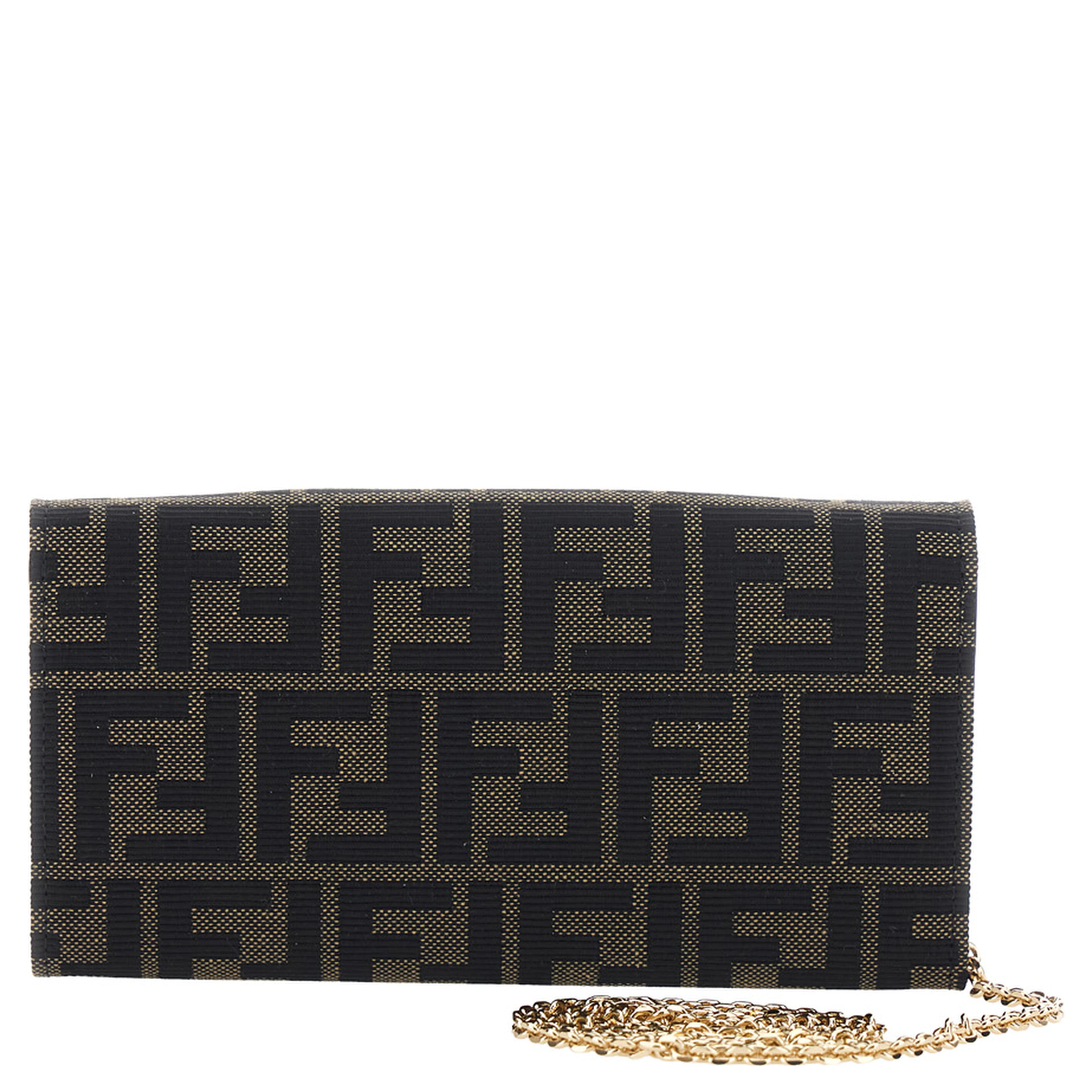 Brown Crossbody bag with chain strap and FF plate on the front in FF canvas for women