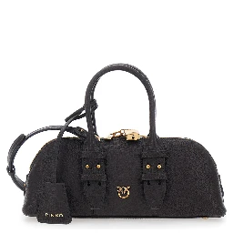 Bowling Horizontal Brown Handbag with adjustable and removable shoulder strap and Love Birds plate on the front in leather for women