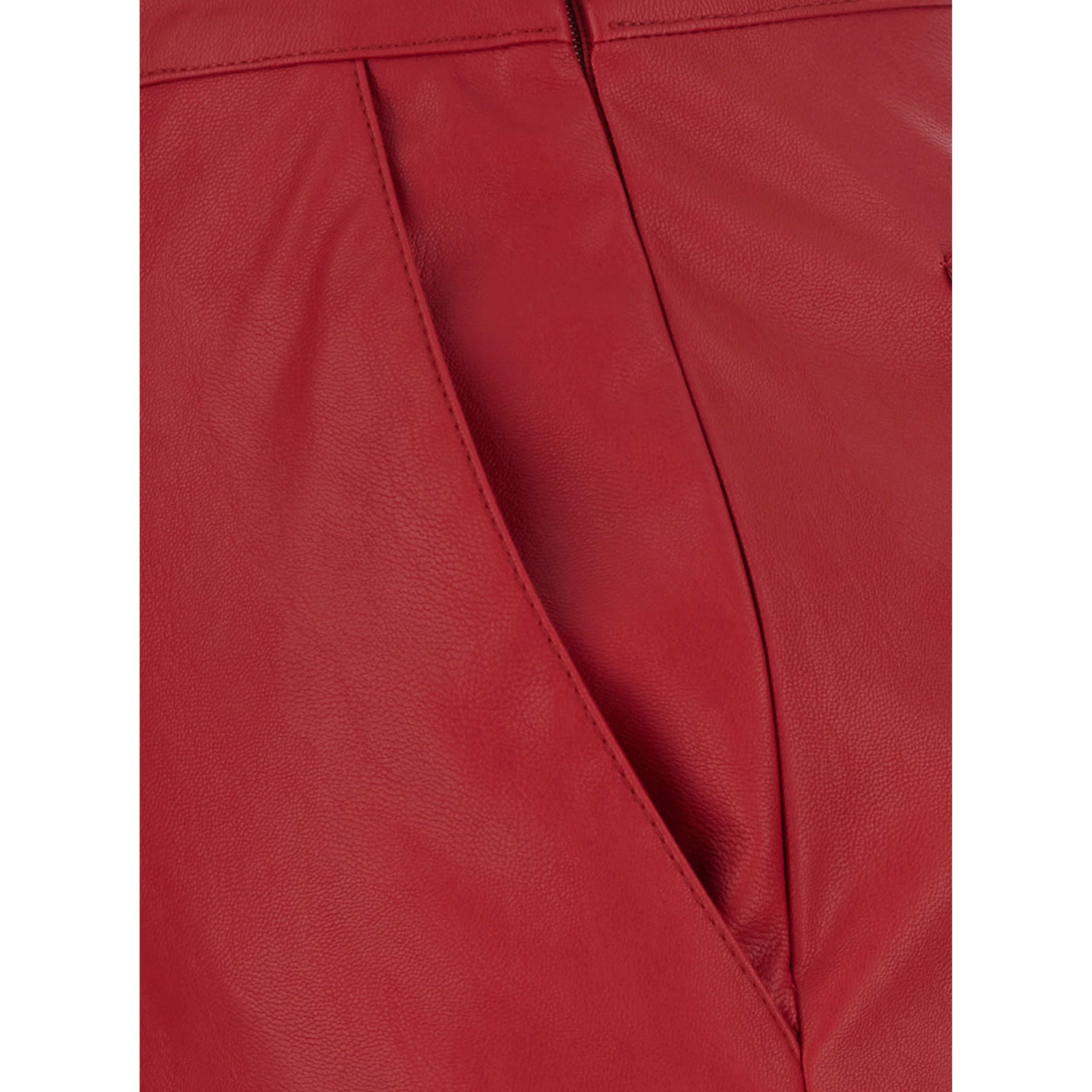 Red Skirt with single slit at the back and hidden zip closure on the side in ecoleather for women